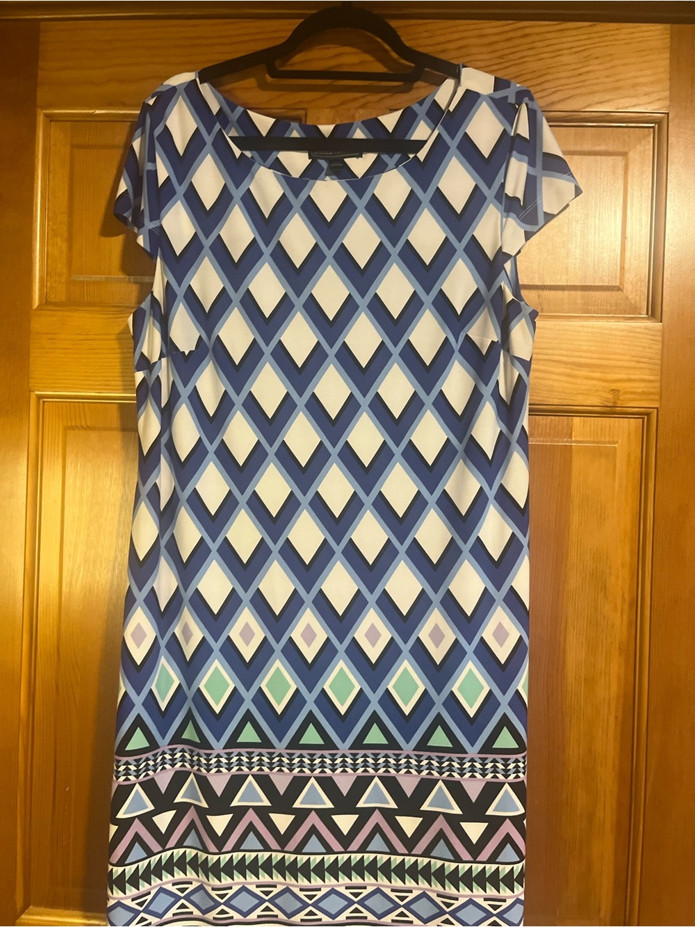 Jessica Howard XL Blue Geometric Border Print Sheath Dress